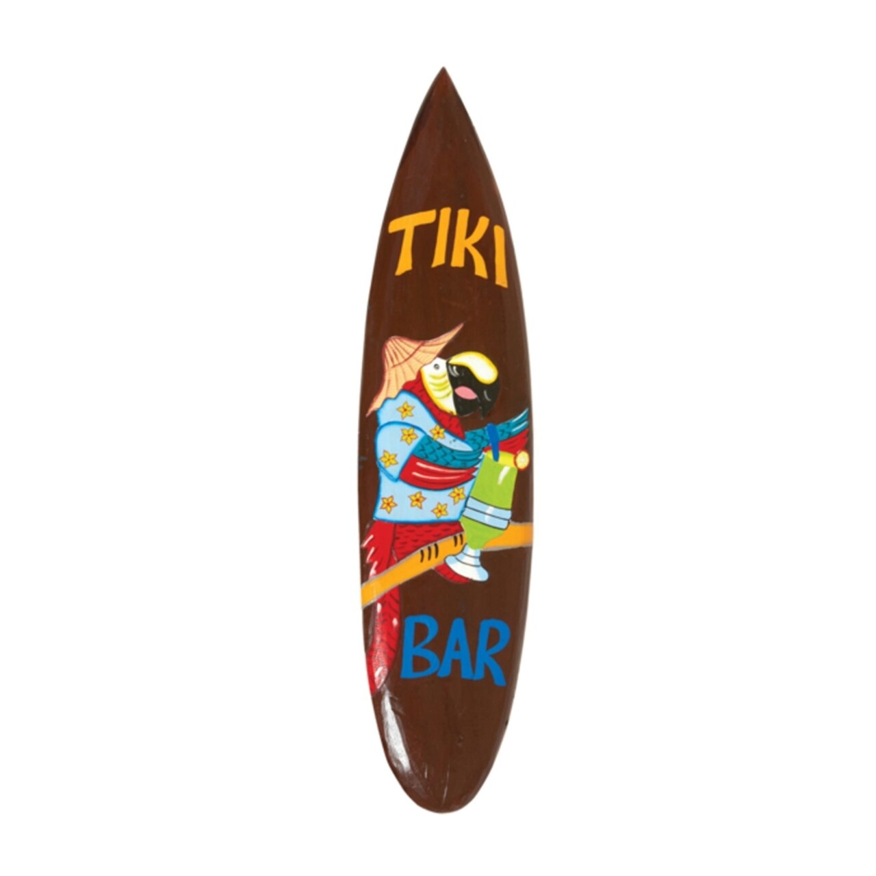 RAM Outdoor Decor Hand-Painted Acacia Wood Parrot Tiki Bar Surfboard Wall Sign